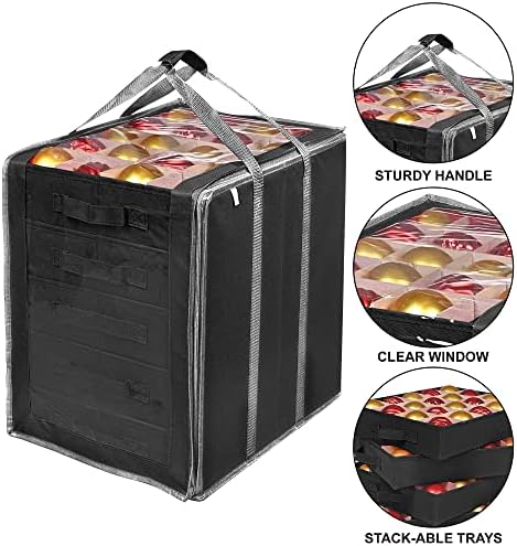 ProPik Christmas Ornament Storage Boxes with Dividers - 5 Separate Trays - Ornament Holder - Keeps 100 Holiday Ornaments - Durable Carrying Bag Handles Organizer Storage Box (Black) - Image 4