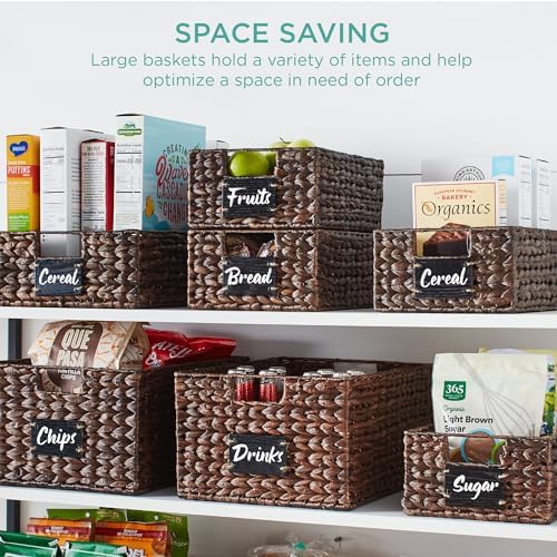 Best Choice Products Set of 4 13x12in Water Hyacinth Pantry Baskets, Woven Organizers w/Chalkboard Label, Chalk Marker - Brown - Image 4