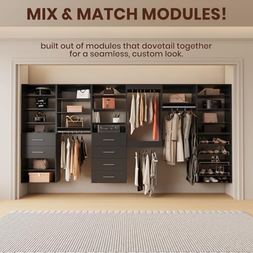 ROOMTEC 22.5" Double Hanging Closet Unit, Modular Closet System with Hanging Rod, Wardrobe Organizer for Bedroom or Walk-in Closet, Wall Mounted, Customizable Clothes Storage Unit, Black - Image 5