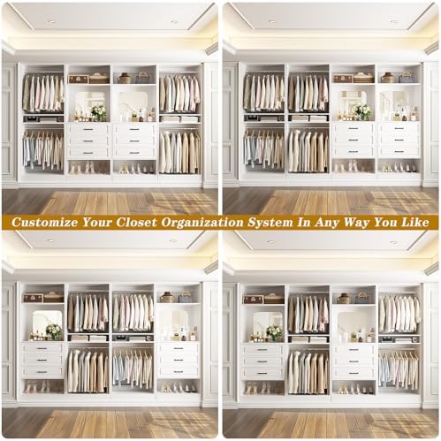 Unikito Closet System, 100" Closet Organizer with Drawers & Mirrors, White - Image 3