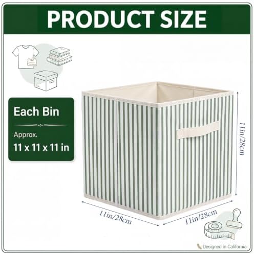 Amyhill 6 Pack Green Striped Basics Collapsible Fabric Storage Bins - Image 2