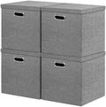 Linen Storage Bins with Lids,13 x 13 Inch Foldable Fabric Cube Baskets Boxes Organizer for Closet, Shelves, and Home. (Gray, (13x13) 4 pack) by EITMOW