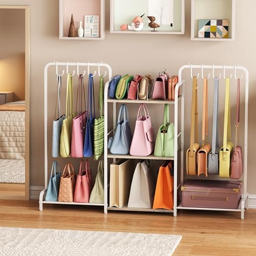 Purse Organizer with 2 Purse Hangers for Purse Storage, High-Capacity Handbag Organizer with 10 Adjustable Hooks and 3 Dividers, Purse Holder for Closet System, Purse Rack Stand for Bag Organization - Image 7