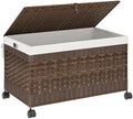 HOOBRO Storage Basket with Lid, 42.3 Gallon (160 L) Woven Storage Bin with Wheels, Wicker Basket with Handles, Foldable, Removable Liner, Metal Frame for Bedroom, Laundry Room, Brown BR246CW01 by HOOBRO