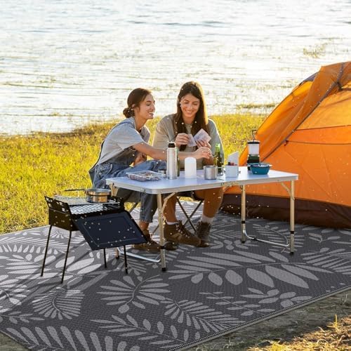 StepRite Outdoor Rug, Patio Rug, Plastic Straw Camping Rugs, Large Waterproof Area Rug and Mat for Outdoors, RV, Patio, Backyard, Deck, Porch, Beach, Balcony, (8'x 10', White&Gray) - Image 5