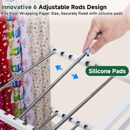 Aquzee Wrapping Paper Storage Organizer, Blueprint Holder, 6 Adjustable Rod - Image 4