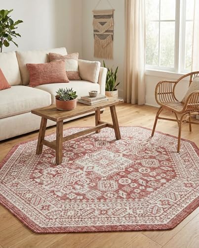 Rugs.com - Outdoor Aztec Rug – 5 Ft Octagon Rust Red Indoor/Outdoor Rug – Washable Stain-Resistant Flatweave for Patios, Decks, and Porches - Image 4