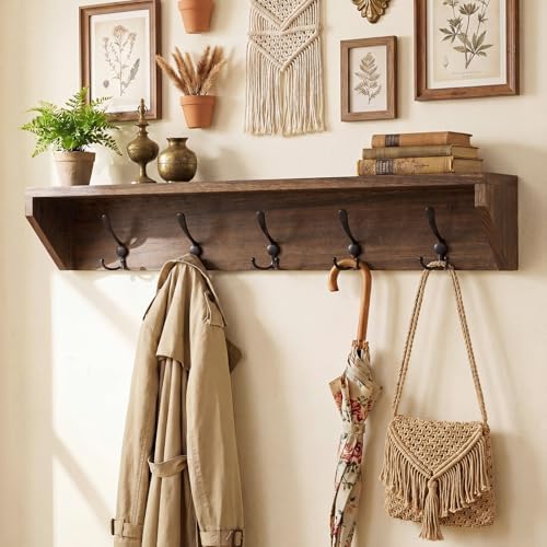 Geelin 35 Inch Wall Shelf with Hooks and Shelf Organizer Wall Mount Coat Rack with 5 Triple Hooks for Hanging for Entryway, Hallway, Bathroom, Living Room, Bedroom - Image 4