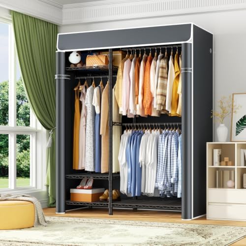 ULIFHOME F7C Medium Clothes Rack with Cover, 6-Tier Covered Clothing Rack - Image 2