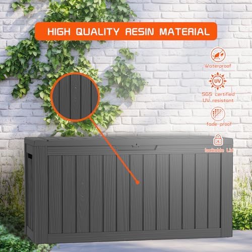 Vixzen 80 Gallon Resin Deck Box, Lockable Outdoor Storage Box for Patio Cushions Storage Furniture,Garden Tools, Pool Supplies, Weatherproof and UV Resistant- Black - Image 3