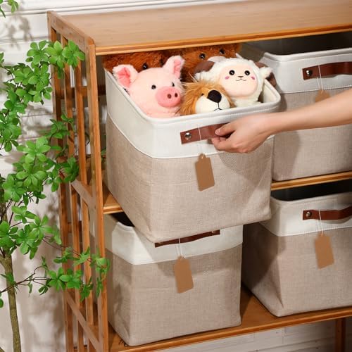 Uiifan 10 Pcs Collapsible Fabric Storage Baskets, 12 x 12 x 12 Inch, Beige - Image 2