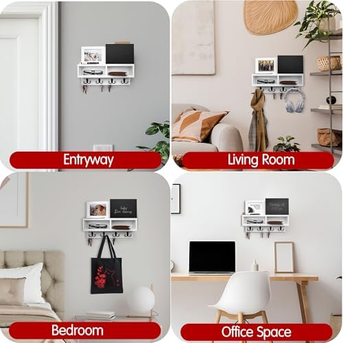 Spacelog Key and Mail Holder for Wall with Chalkboard – Magnetic Picture Frame Key Holder Wall Mount, White, Dual Storage & Cupboards - Image 4