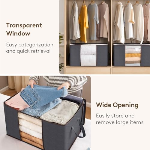 Lifewit 8 Pack 90L Clothes Storage Bins with Lids, Foldable Blanket Storage Bags with Zippers, Clear Window and Reinforced Handles, Closet and Organization for Clothing, Sweater, Comforter, Bedding - Image 5