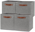 Temary 12x12 Storage Cube Bins 4 Pack Fabric Storage Cubes Storage Bins with Leather Handles, Storage Baskets Foldable Cube Organizers Bins for Home (Grey) by TEMARY