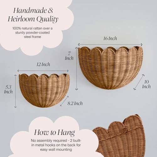 BEBE BASK The Original Scalloped Wicker Wall Basket – Set of 2 (16x10x7 In) - Image 5