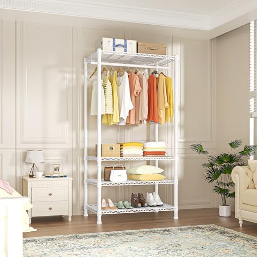 Ulif H2 Heavy-Duty Portable Closets, 4-Tier Freestanding Garment Rack Suit for Small Space and Corner, Closet Organizer System Portable Closet Wardrobe, Max Load 500 LBS, White - Image 2