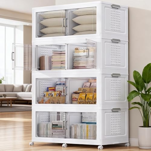 BROVIEW 800 Qt Stackable Storage Bins Foldable Cabinet, V40 White 4-Pack by BROVIEW-EnjoytheArtofLife
