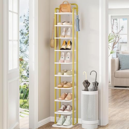 Hzuaneri 10 Tiers Vertical Shoe Rack, Tall Shoe Shelf with 2 Hooks by Hzuaneri
