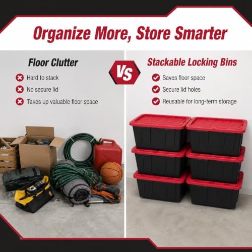 (6-Pack) 27 Gal Stackable Storage Bins with Locking Lids, Garage & Basement - Image 7
