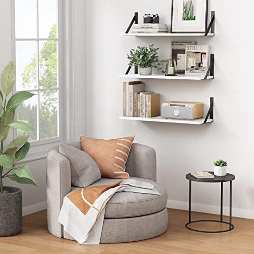 White Floating Shelves 24 inches Long Set of 3, 24 x 8 Inch Bathroom Wall Shelves Over Toilet for Towels, Modern Wood Mounted Storage Shelf for Bedroom Living Laundry Room Kitchen Office Closet - Image 4