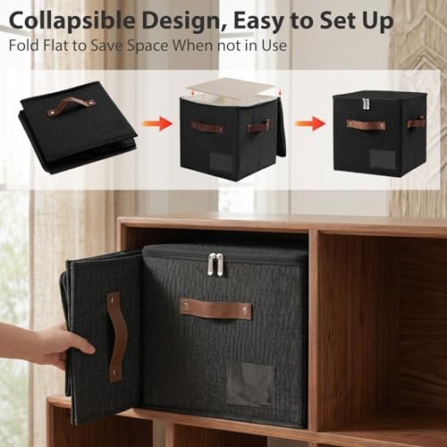 ANMINY 11 Inch Fabric Storage Cubes Bins with Zipper Lid, Black, 4PCS - Image 5