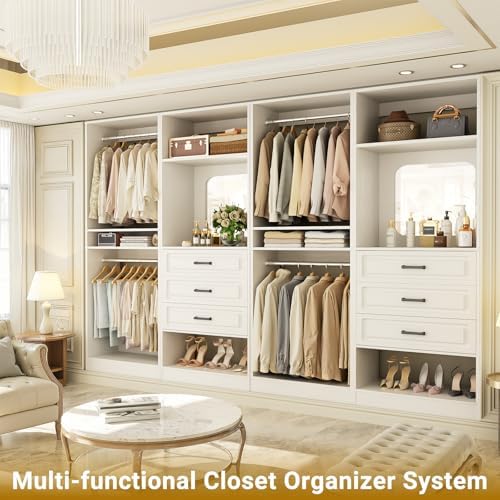 Unikito Closet System, 100" Closet Organizer with Drawers & Mirrors, White - Image 5