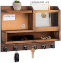 Key Holder for Wall with Mail Organizer,Farmhouse Mail and Key Holder for Wall,Key Hanger with ‌Metal 11 Hooks,Corkboard,and Shelf,Decorative Natural Pine Wood Entryway Organizer,14.6*11.1*3.3”,Brown by FIPUTE-MakesLifeEasier