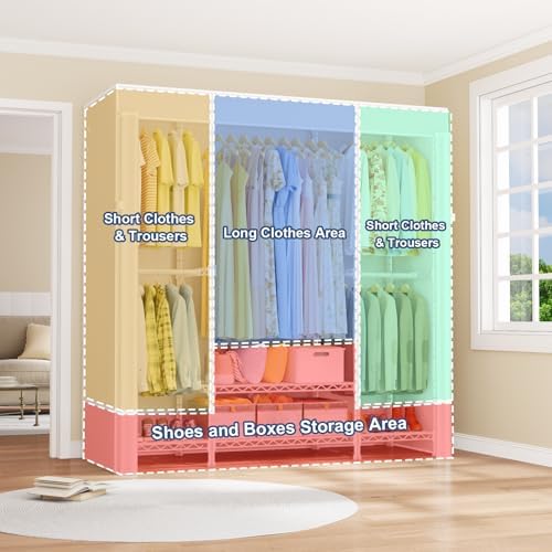 ULIFHOME E3C White Clothes Rack with Beige Cover, Heavy Duty Garment Rack - Image 5