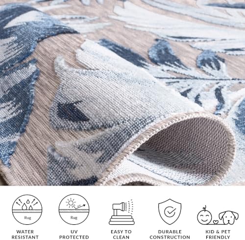 SAFAVIEH Washable Rug Outdoor Cabana Collection - 6'5" x 9'6", Beige & Navy, Non-Shedding & Easy to Clean, Ideal for Patio, Backyard, Mudroom (CBN452F) - Image 7