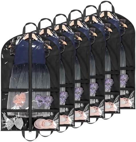 KEEGH 40 inch Clear Garment Bags for Dance Costumes, Black, 6 Pack by KEEGH