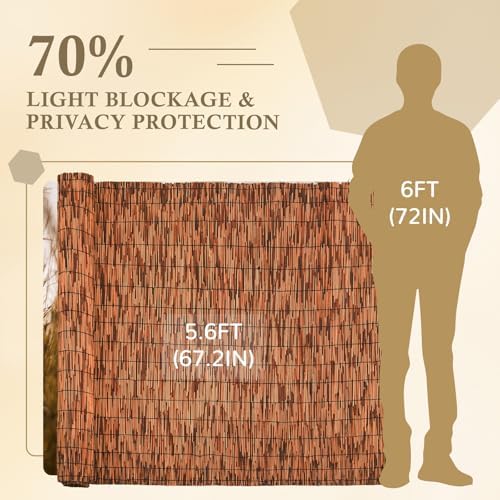 Brown 5.6FT X16.4FT Reed Fencing Roll Bamboo Privacy Fence Screen - Image 2