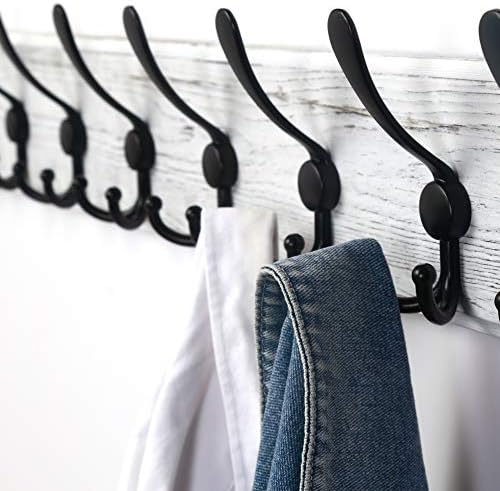 Dseap Coat Rack Wall - Heavy-Duty 38-1/4" Long, with Reinforced 10 Custom Tri-Hooks, Solid Wood Wall Hanger for Coats Hat Jackets - Rustic Farmhouse Entryway Hallway Storage, White & Black - Image 7