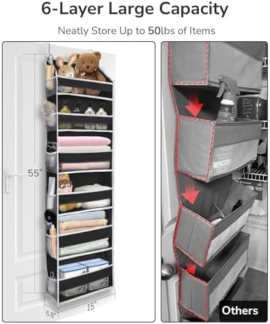 ULG 2Pack-Over The Door Organizer with 6 Large Pockets 12 Side Pockets Door Hanging Organizer Black Door Hanging - Image 2