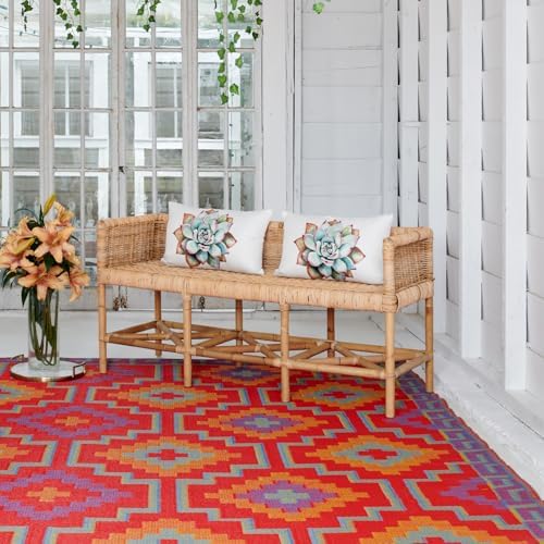 Fab Habitat Outdoor Rug - Waterproof, Fade Resistant, Crease-Free - Premium Recycled Plastic - Vintage Boho Kilim - Patio, Deck, Porch, Balcony, Laundry Room - Lhasa - Orange & Violet - 4 x 6 ft by FabHabitat