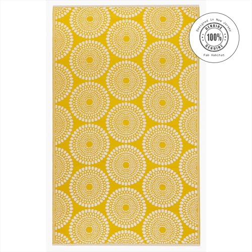 Fab Habitat Outdoor Rug - Waterproof, Fade Resistant, Crease-Free - Premium Recycled Plastic - Floral Medallion - Patio, Deck, Porch, Balcony, Laundry Room - Rio - Yellow - 4 x 6 ft - Image 3