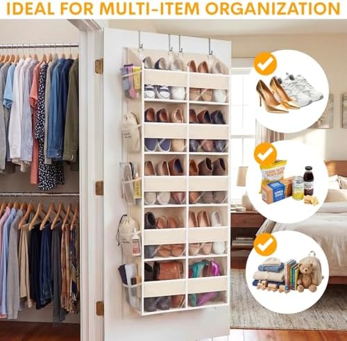 2 Pack Over the Door Organizer 5 Tiers, Extra Large Behind Door Storage of 10 Compartments, 80 lbs Weight Capacity Over Door Organizer, Door Hanging Organizer for Closet, Diaper Organizer, Beige - Image 5