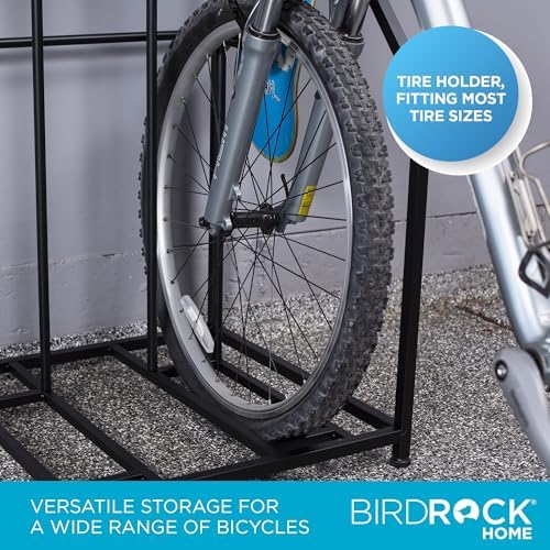 BIRDROCK HOME Bike Rack Garage Storage Floor Stand - Freestanding Organizer for Outdoor Yard - Upright Wall Mount for Scooters, Rakes, Motorcycles, Hoverboards, Gloves - Holds 2 Bicycle - Black - Image 5