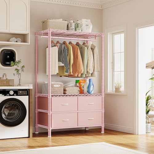 Raybee Clothes Rack, Portable Closet for Bedroom, Dorm, 4 Drawers 4 Shelves - Image 2