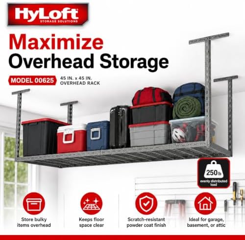 Hyloft Overhead Steel Garage Storage System, Ceiling Rack, 45-Inch x 45-Inch, 00625, Hammertone - Image 3