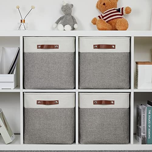 DULLEMELO 13 inch Fabric Storage Cubes 4 Pack Foldable Baskets/Bins for Home Office Organizer Closet, Shelves, Toy, Nursery - Image 6