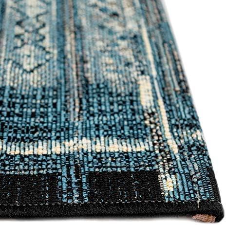 Liora Manne Marina Indoor Outdoor Rug - Tribal Design, Comfortable & Durable, Power Loomed, Polypropylene Material, UV Stabilized, Tribal Stripe Denim, 1'11" x 7'6" - Image 4
