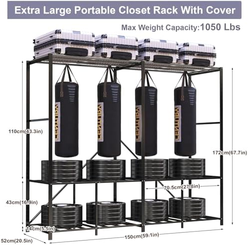 95% Assembled Heavy Duty Garmen Clothes Rack, 59" Lx68 H Freestanding Flodable Strong Portable Clothing Rracks with Cover,Black - Image 2