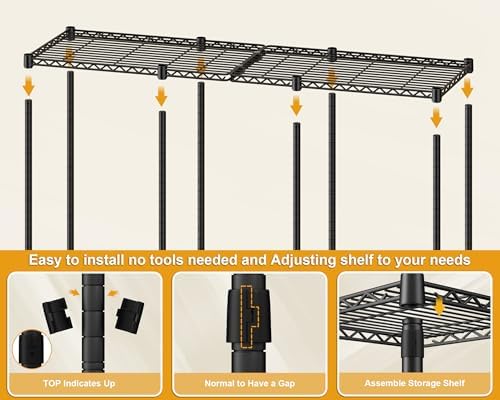 ULIFHOME E14C Heavy Duty Closet Organizer System，Freestanding Clothing Racks for Hanging Clothes，Adjustable Garment Rack 58" W × 16" D × 77" H Hold 860 lbs，Black Rack with Black Dustproof Cover - Image 5