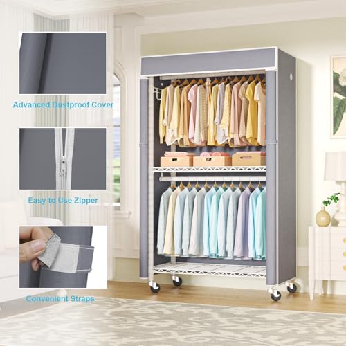 FUTASSI White Clothing Rack with Grey Cover, P1C Rolling Closets - Image 3