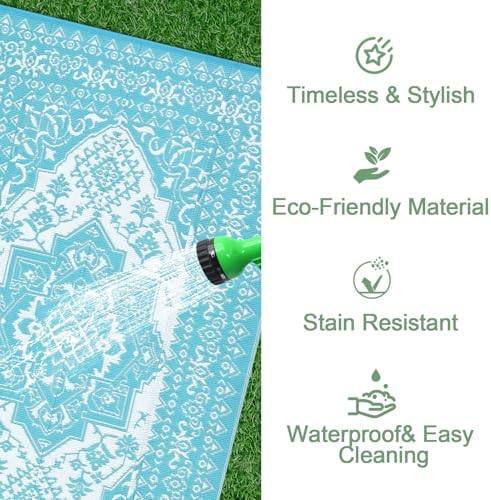 COZYLOOM Outdoor Rug for Patio Clearance,9'x12' Waterproof Large Mat, Reversible Plastic Camping Rugs, Portable Lightweight Plastic Straw Carpets for Rv, Beach Backyard Garden, Porch, Deck, Balcony - Image 4