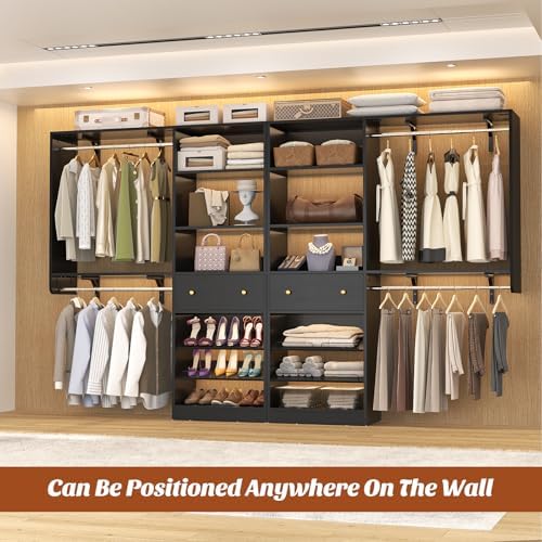 Closet System with Drawer - Reversible 5FT Wood Closet Organizer System with 2 Hanging Rods and Adjustable Shelf, Walk In Closet Organizers with Shoe Rack, Built-In Garment Rack Clothes Rack, Black - Image 2