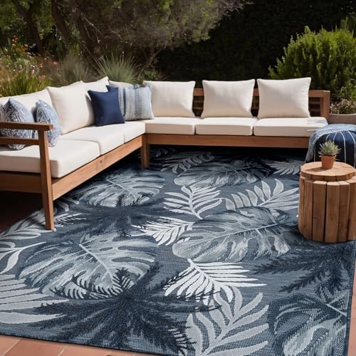 Luul Home Floral Indoor Outdoor Rugs 9x12 Large Area Rug for Living Room, Patio Decor, Kitchen, and Entryway Rug, Washable Stain Resistant Outside Carpet Navy 9 x 12 by Unknown