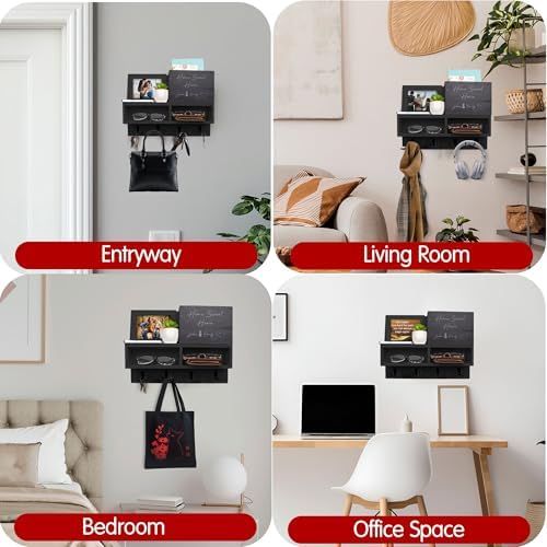 Spacelog Key and Mail Holder for Wall with Chalkboard – Magnetic Photo Frame Key Holder Wall Mount, Black, Dual Storage & Cupboards Mail and Key Organizer for Wall - Image 5