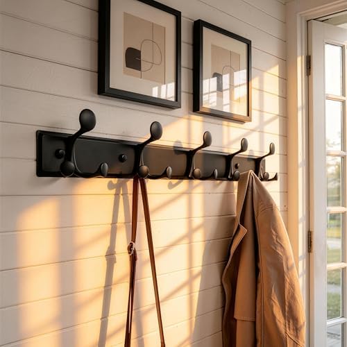 SKOLOO 15 Hooks Wall Mounted Coat Rack, 30 Inch Modern Coat Hanger for Entryway, Bathroom, Garage, Lightweight with 16 Inch Stud Spacing Design, Matte Black(Pack of 2) - Image 3