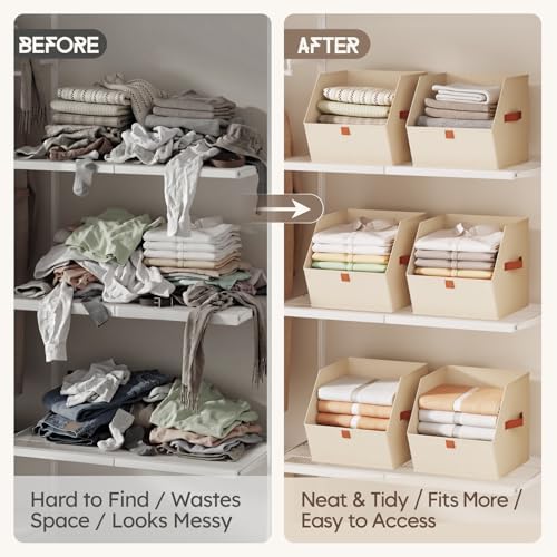 Homsorout Fabric Closet Storage Cubes - 8 Pack Square Storage Bins with Dual Handles for Clothes, Towels, Toys, Cube Storage Organizers for Bedroom, Nursery, Shelves, Closet, Small Spaces, Beige - Image 3